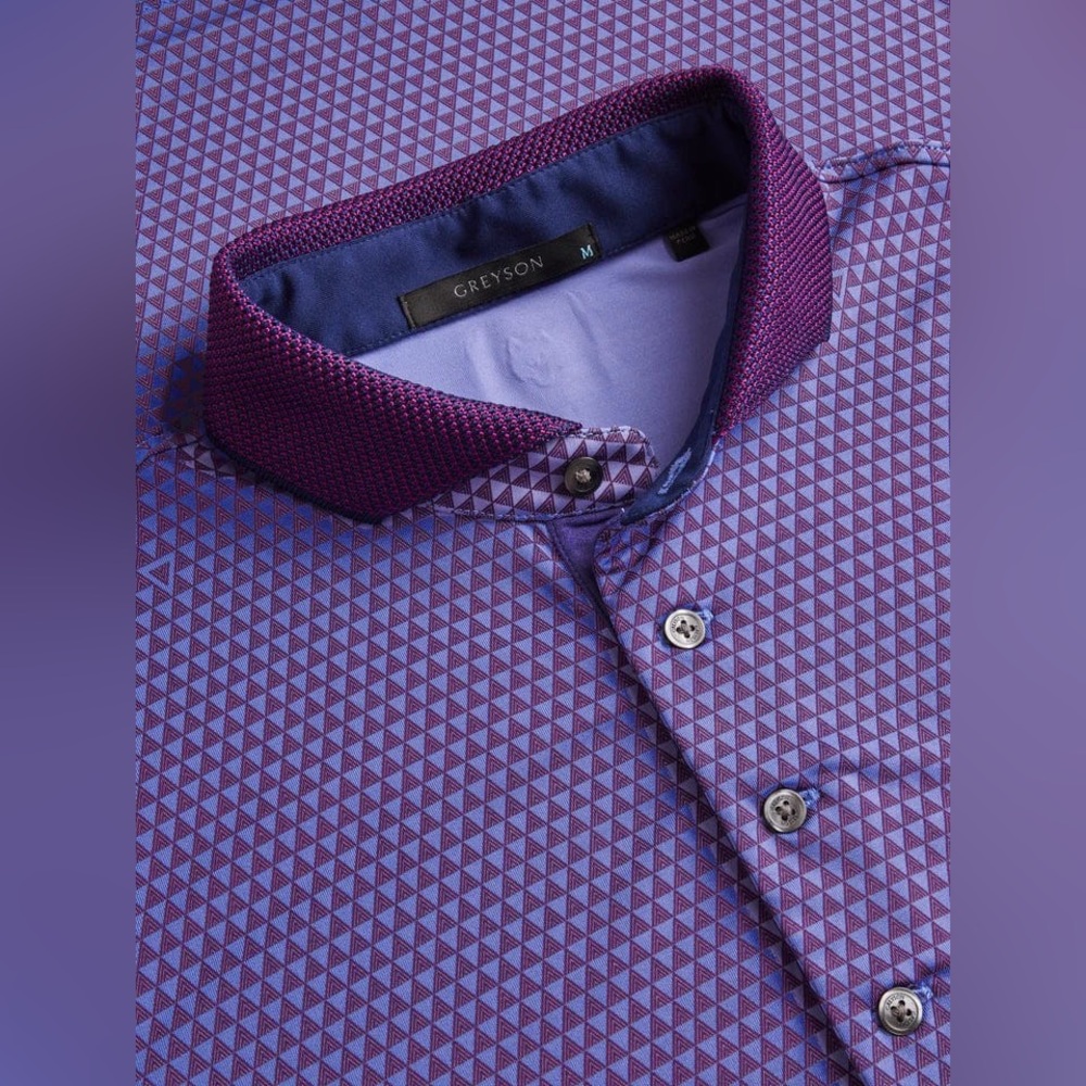 Greyson Golf Shirt Polo Volcano Diaries Print Large‎ Purple NWT SZ XL